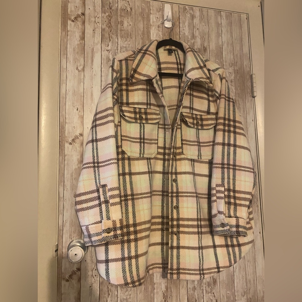 Universal Thread Flannel Shacket women's size XL pink green black jacket thick